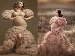 Gorgeous Arabic Maternity Evening Dresses For Pregnant Women Sexy V Neck Hilo Pleats Ruffles Prom Gowns for Poshoot Boudoir Li3049083