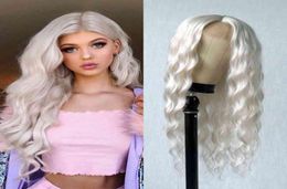 Platinum Blonde Synthetic Lace Wigs 24 Inches Long Body Wave Synthetic Wig White Wavy Lace Wigs for Women 2201218887179