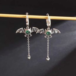 Charm Vintage Gothic Bat Shape Creative Design Green Zircon Tassel Dangle Earrings for Women Girls Carnival Festival Party Jewellery Y2405318DQY