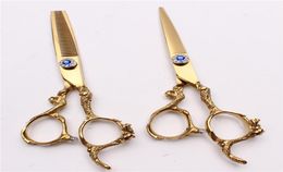 C9003 6quot 440C Customise Logo Gold Professional Human Hair Scissors Barbers039 Hairdressing Scissors Cutting Thinning Shear5559432