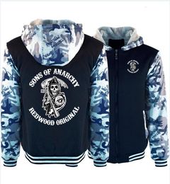 SOA Sons of Hoodies Mens Winter fleece Thicken Warm Camouflage coat zipper Sweatshirt SAMCRO Print Mens Hoodies Jacket T1910256970505