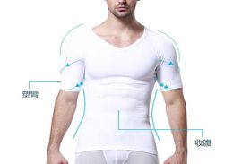 Men039s Body Shapers Men Slimming Chest Binder Beer Belly Shaping Tank Tops Control Waist T Shirt Corset Seamless Sleeves Under2773341