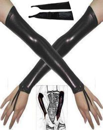 Long Black sexy Metallic Gloves faux leather arm sleeves dress hand cuff warmers restraint harness for women Sex Costume anime 1732317396