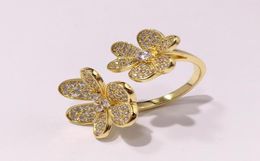 Cluster Rings Quality Fashion Jewellery Pave Zircon Rose Gold Colour Double Flower Open For Women Can Adjusted Size DJ14526429808