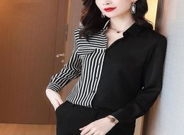 Women's Blouses & Shirts Fashion Vintage Black Stripe Stitching Shirt Long Sleeve Loose Women Button Casual ice Lady Tops7597399