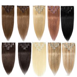 #2 Darkest Brown Clip In Human Hair Extensions Remy Hair Weft Full Head 70g 100g 120g 140g Clip on Hair Extensions Thick Natural Black Brown Blonde