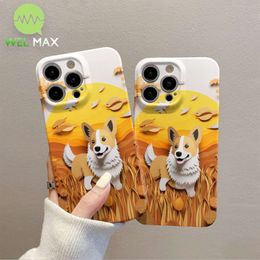 High end Paper Cuttings Style Corgi dog phone case For iPhone Pro Max Anti fall Shockproof lens Protective Cover