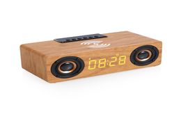 K1 10W Wooden Protable Speakers Alarm Clock Stereo PC Desktop Sound Post FM Radio Computer Speaker Support Wireless Quick Charging1378665