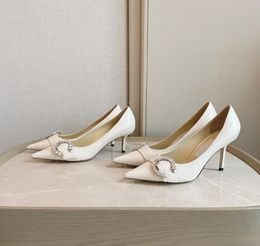 Saresa white smooth 65mm pumps stiletto Heels Bridal shoes crystal studded buckle women039s heel Luxurys Designers Dress shoe l5428131