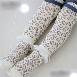 Leggings Tights Baby Girls Pantyhose Cute Pants With Lace Bow Socks Sets Leopard Toddler Pp Tight Infant Sock Suits Drop Delivery Dhpvp