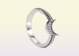 Authentic Sterling Silver Crescent Moon Beaded Ring Women Girls Party Gift Jewellery for CZ diamond Rings with Original box Set6240513