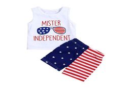 Children Striped Print Vest American Flag Independence National Day USA 4th July Summer Letter Star Print TShirt Stripe Pants Two5050005