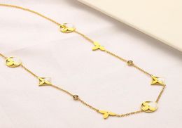 Never Fading 18K Gold Plated Luxury Brand Designer Pendants Necklaces Crystal Stainless Steel Letter Choker Pendant Necklace Chain3668408