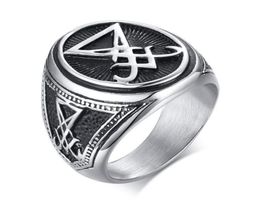 Sigil Of Lucifer Satanic Rings For Men Stainless Steel Symbol Seal Satan Ring Demon Side Jewellery Cluster2415436