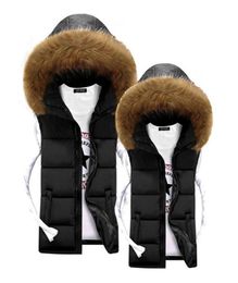 Whole Unisex Men Vest Winter Fur Hooded Vest for Men Warm Coats Jackets Black Fashion Cheap Mens Down Vests Veste Paillette H4789523