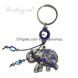 Key Rings Bristlegrass Turkish Blue Evil Eye Rhinestone Elephant Keychain Chain Ring Holder Amets Lucky Charm Pendants Blessing Gift D Otbt6