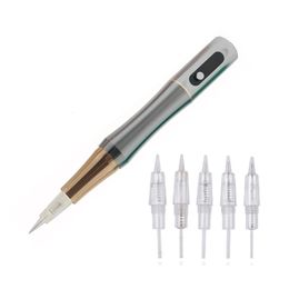 Silver 5-Speeds LED Digital Tattoo Permanent Makeup Machine Eyebrows Pen Screw Needles Cartridge 240601