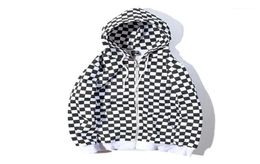 Men039s Hoodies Sweatshirts 2021 Kpop Black White Checkerboard Plaid Women Zipper Hoodie Sweatshirt Harajuku Streetwear Men O3114540