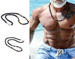 Chokers 6MM Volcanic Lava Stone Black Matte Beaded Necklaces Tiger Eye Stones For Men Him Punk Jewelry2242011