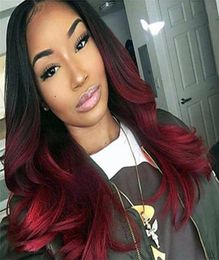 Two Tone Ombre Burgundy Full Lace Human Hair Wigs T1b 99j Loose Wavy Peruvian Virgin Hair Wine Red Glueless Lace Front Wigs9792954