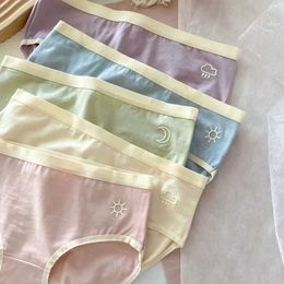 Panties 5PCS Tees Cotton Print Panties for Girls Thin Breathable Antibacterial Knickers 8+y Young Children Underwears Kids Soft Briefs Y240528