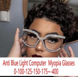 Sunglasses Vintage Oversized Crystal Myopia Glasses Brand Design Clear Blue Light Blocking Women Eyeglasses Degree FML3471639