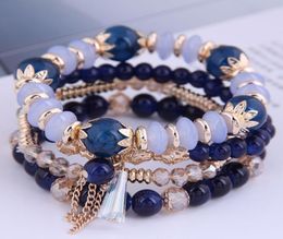 Green Crystal Stone Bracelets For Women Gold Colour Tassel Chains Charm Bracelet Femme Beads Pulseras4648332