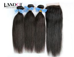 Filipino Straight Virgin Hair Weaves With Closure 4pcsLot Unprocessed Filipino Human Hair 3 Bundles And Lace Closures Middle7337083