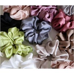 Hair Accessories Fashion Women Girls Silky Satin Scrunchies Solid Stretch Elastic Hairs Tie Simple Elegant Rubber Band Ponytail Holder Dhf4B