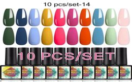Nail Gel Parkson 10PCS Polish Set Glitter Semi Permanent Hybrid Varnish Soak Off UV LED Art Manicure Nails6011281