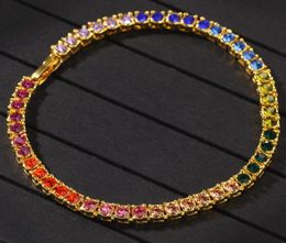 New fashion personalized Gold Bling Colorful Diamond Tennis Chains Bracelets Mens Hiphop Jewelry for Men Women Christmas Gifts for8275933