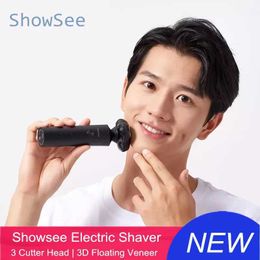 Electric Shavers New Xiomi Showsee shaver mens shaver beard trimmer waterproof shaver mens 3-blade portable beard trimmer cutting machine G240529