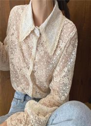 Embroidery Lace Flower Blouse Ruffles Flare Sleeve Shirt Top Women Vintage Design Fancy Chemise Femme Renda Blusa Mujer Camisa1842763