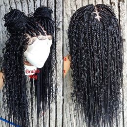 Fashion 13x4 Braided curly Wigs Synthetic Lace Front wig Cornrow Box Braid Wigs for Black Women Frontal Twist Braided Wig for african w Hprs