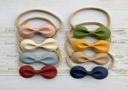 Handmade Solid Faux Leather Bow Hair Band Nylon Headband For Kids Girls Cute Soft Hair Accessory 24pcslot1881013