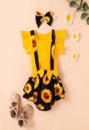 Clothing Sets 2021 Ribbed Knitted Infant Suit Summer Baby Girls Clothes Set Ruffles Tops+floral Bow Suspender Short Outfit7207877