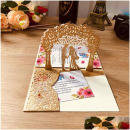 Greeting Cards 50 Pcs European-Style Laser Cut Wedding Invitations 3D Creative Birthday Party Invitation Custom Drop Delivery Dhfwy