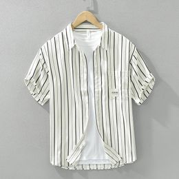 Cotton Casual Shirts for Men Fashion Striped Short Sleeve Shirt Man Loose Large Size Button-up Shirt 240601