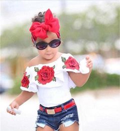 2Pcs Toddler Kids Baby Girls Clothes Summer Sleeveless Flower Tops Jeans Denim Short Outfits Girls Clothing Set269u337t5140781