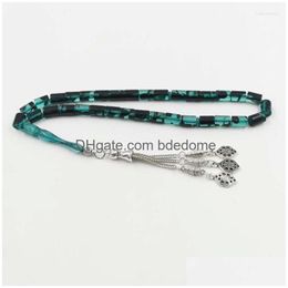 Beaded Strand Blue Resin Tasbih 33 Prayer Beads Islamic Rosary Arabic Fashion Bracelet Metal Tassell Muslim Misbaha Accessories Gift Dhcpe