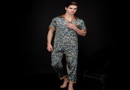 Men039s Sleepwear Mens Paisley Silk Pajamas Set Summer Short Sleeve Satin Male Plus Size Loose Dressing Gown Nightgown1796255