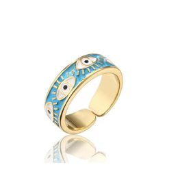 Band Rings Enamelled Evil Eye Ring Gold Plated Adjustable Copper Jewellery For Women Gift 5 Colours Drop Delivery Dh6Aq