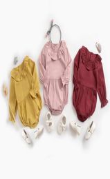 Ins Baby clothing Spring Fall 100 cotton romper Ruffle Collar Solid Colour Long sleeve Girl romper Baby cuasual clothing5161137