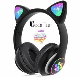 Flash LED Kid Girl Music Wireless Helmet Cute Cat Ear Bluetooth Headphone with Mic Unicorn Bracelet Phone Gamer Headset Gift2270026