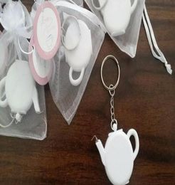 200pcs Love is Brewing Teapot Measuring Tape Measure Keychain Key Chain Portable Key Ring Wedding Party Favour Gift 2410316