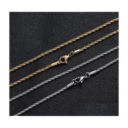 Chain Hip Hop 18K Gold Plated Stainless Steel 2Mm Twisted Rope Womens Choker Necklace For Men Hiphop Jewellery Gift Kinds Of Drop Deliv Dhxtj