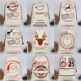 DHL mxied Styles Christmas Gift Bag Pure Cotton Canvas Drawstring Sack Bags With Xmas Santa Design fy4909 GF09307404394