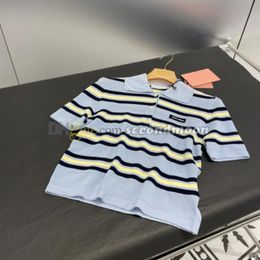 Women Cotton Polo Shirt Stripe Print T Shirt Short Sleeve Knits Tee Spring Summer Knitted Top