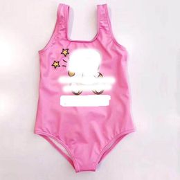 Dziecięcy gril list nadrukowany niedźwiedź stroju kąpielowego letnie dziewczęta stroje kąpielowe moda 100% bawełniane ubrania dla dzieci stroje kąpielowe 1-12 lat zupełnie nowe