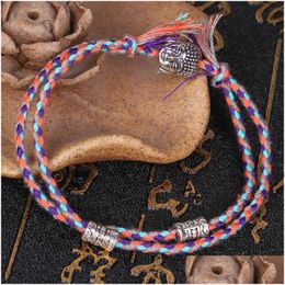 Chain Jewelry Tibetan Buddha Head Bracelet Hand Rubbing Wen Play Line Rope Woven Cotton Adjustable Size Drop Delivery Bracelets Dhxuj